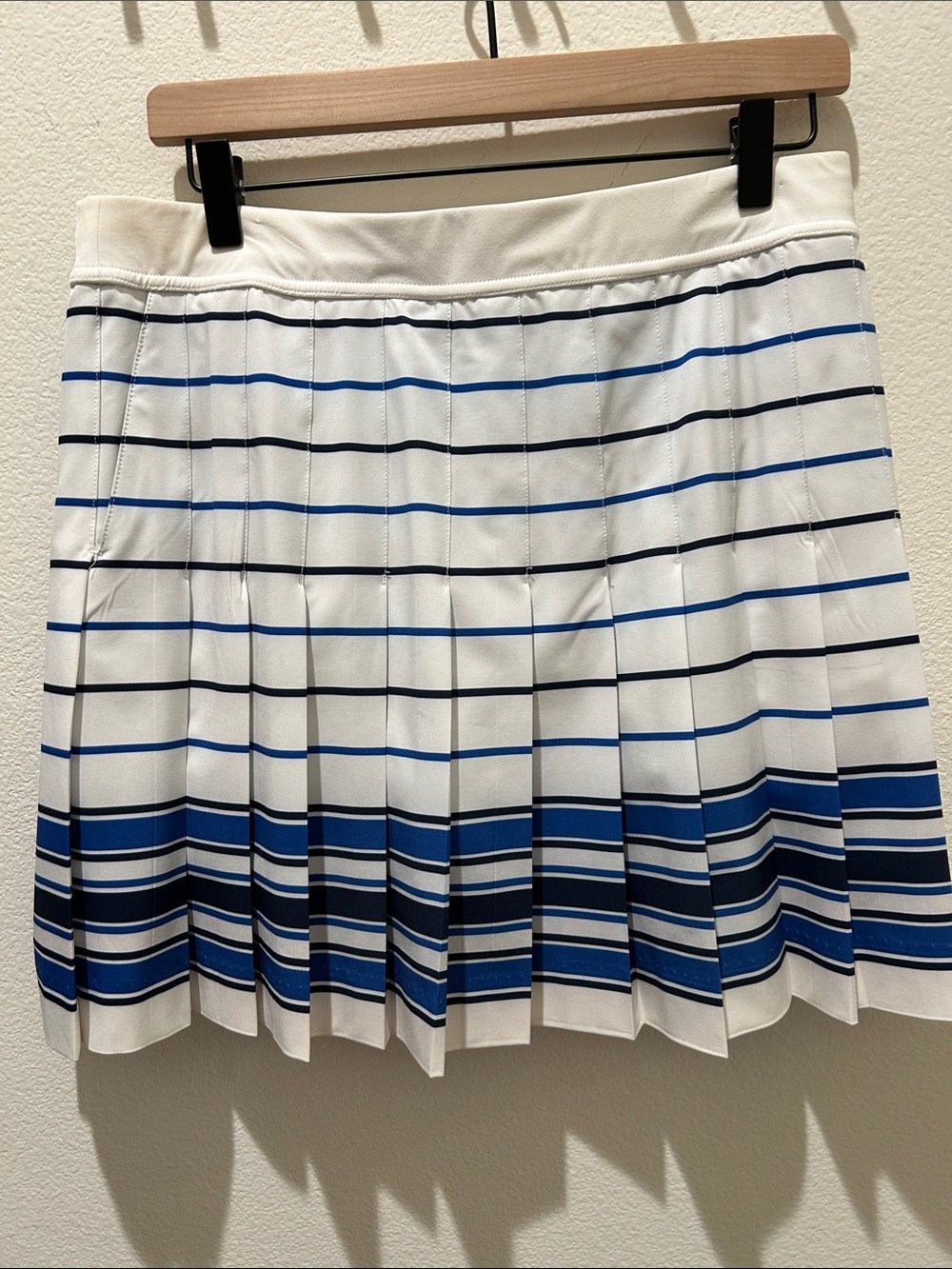Polo Golf Ralph Lauren White Pleated Golf Skirt with Navy & Royal Stripes